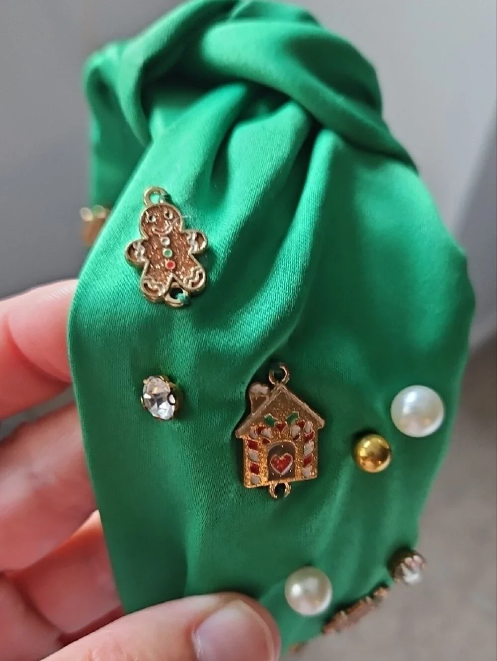 Target Green Knotted Headband with Pearls & Gingerbread Accents